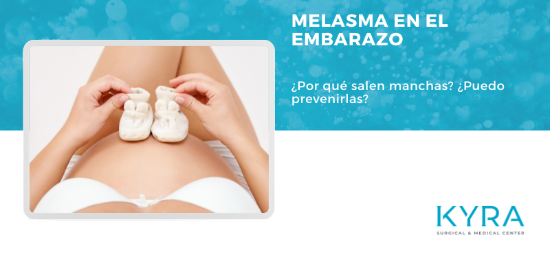 Melasma en el embarazo: vientre de mujer embarazada sujetando unos patucos de bebé. Dermatología en Clínica Kyra, Alicante